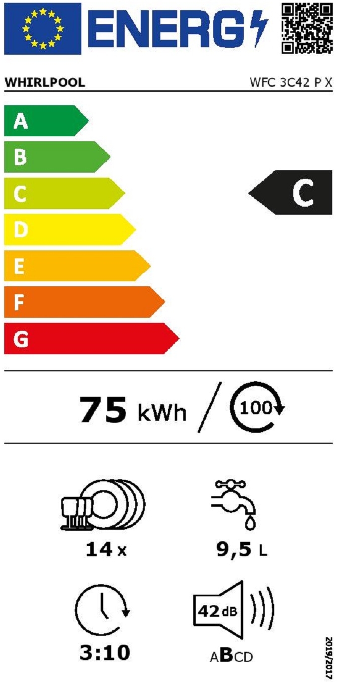 Étiquette énergétique LAVE-VAISSELLE 60CM WHIRLPOOL WFC3C42PX X INOX
