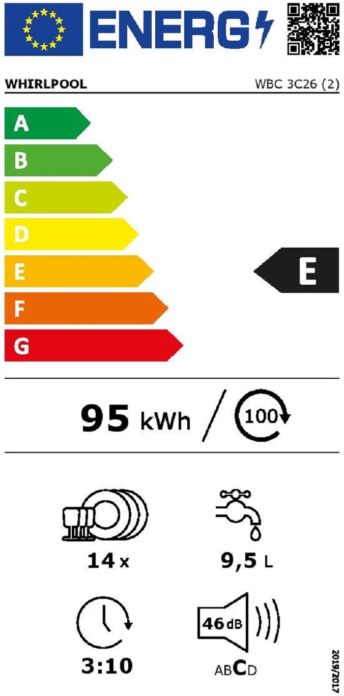 Étiquette énergétique LAVE VAISSELLE 60 CM ENCASTRABLE GROUPE WHIRLPOOL WBC3C26