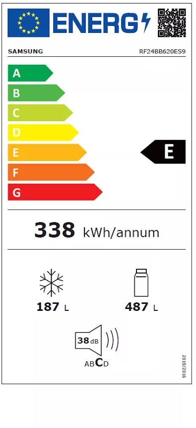 Étiquette énergétique REFRIGERATEUR MULTI-PORTES SAMSUNG RF24BB620ES9 Inox