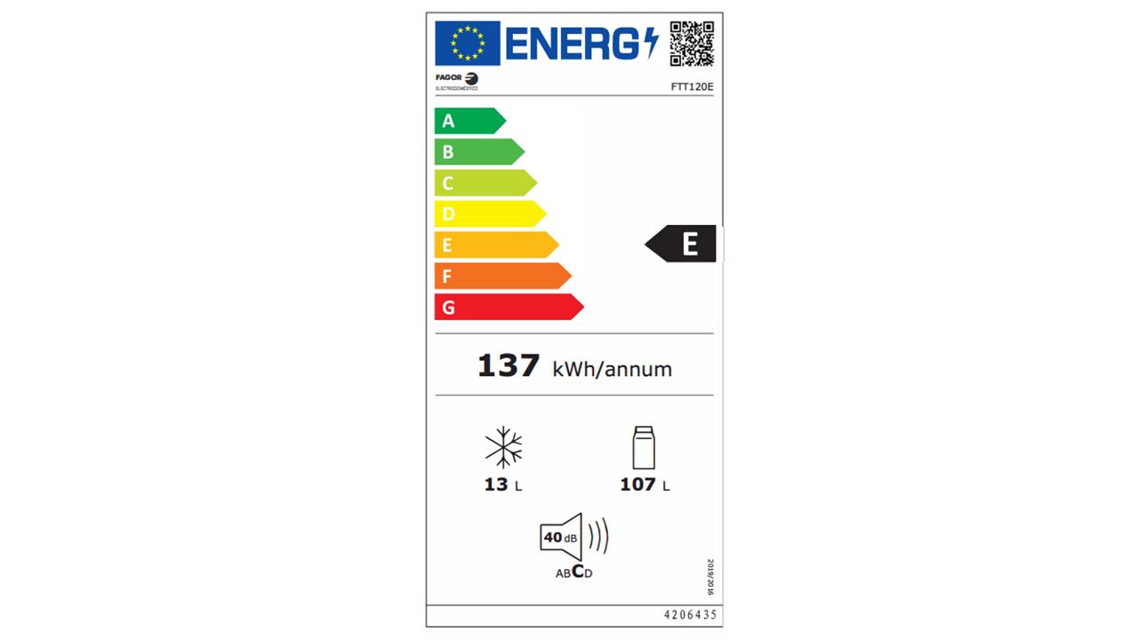 Étiquette énergétique REFRIGERATEUR TOP FAGOR FTT120E Blanc