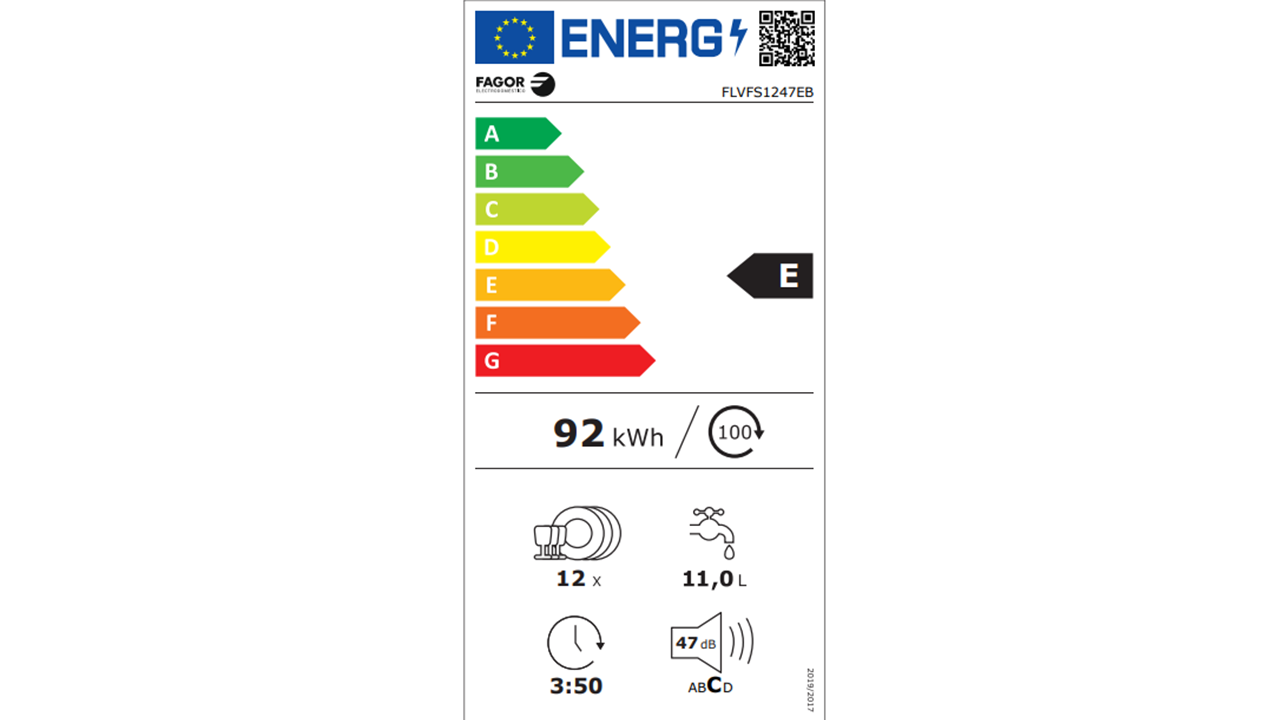 Étiquette énergétique LAVE VAISSELLE 60 CM ENCASTRABLE FAGOR FLVFS1247EB