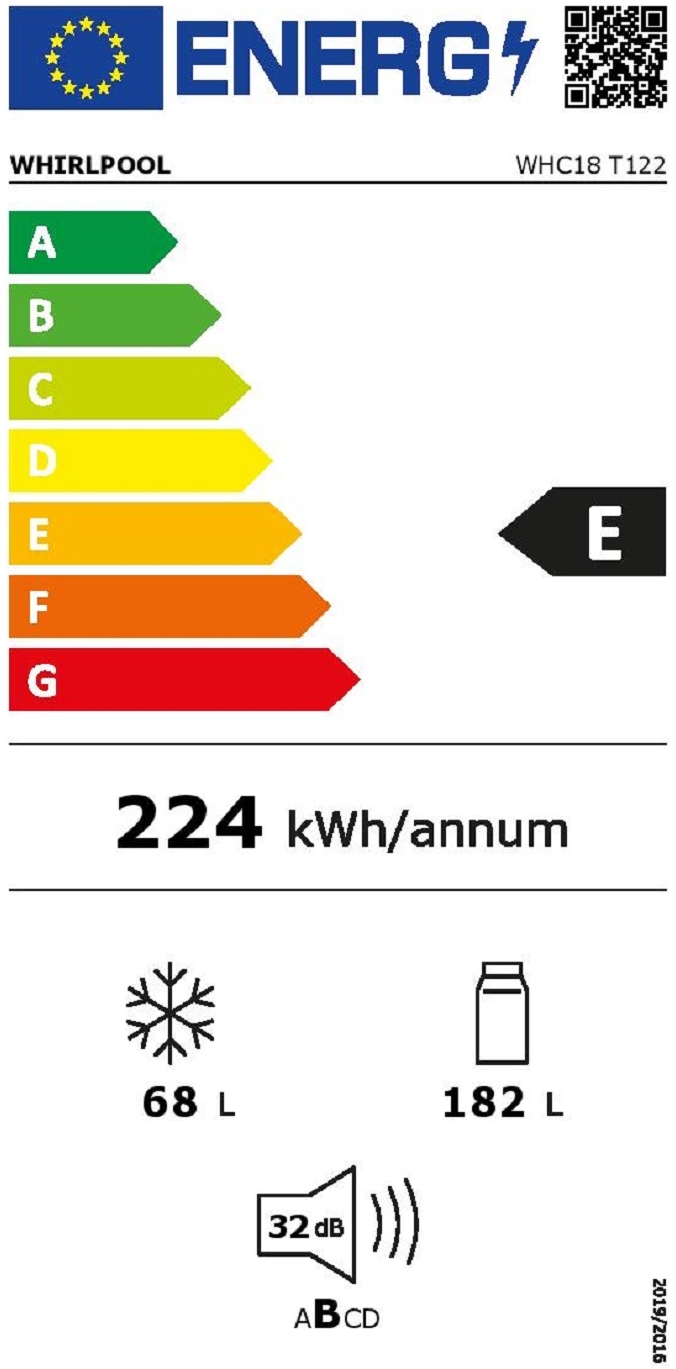 Étiquette énergétique REFRIGERATEUR INTEGRABLE COMBI GROUPE WHIRLPOOL WHC18T122