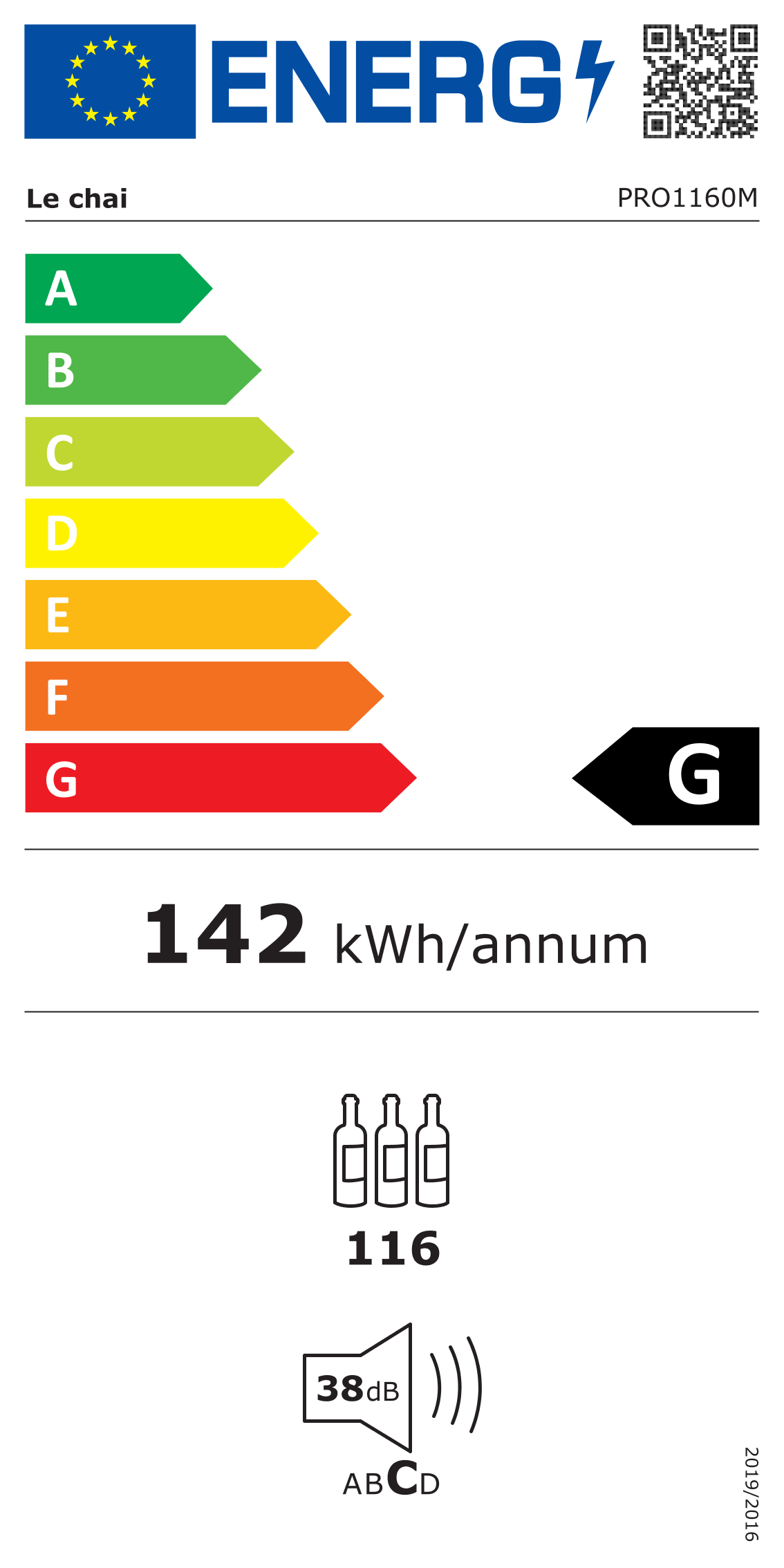 Étiquette énergétique Cave a vin mise en service LE CHAI PRO1160M Noir