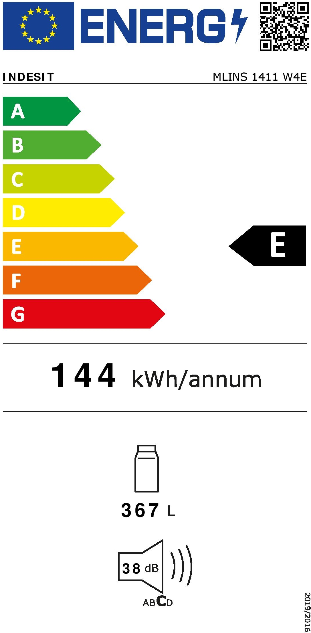 Étiquette énergétique REFRIGERATEUR 1 PORTE GROUPE INDESIT MLINS1411W4E